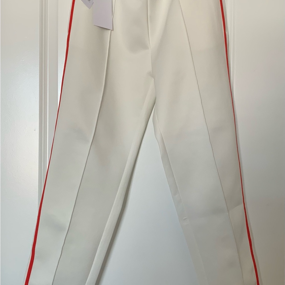 NWT Women’s Lacoste White w/Red Pin Stripes Regular Fit Track Pants. Size 38.6.